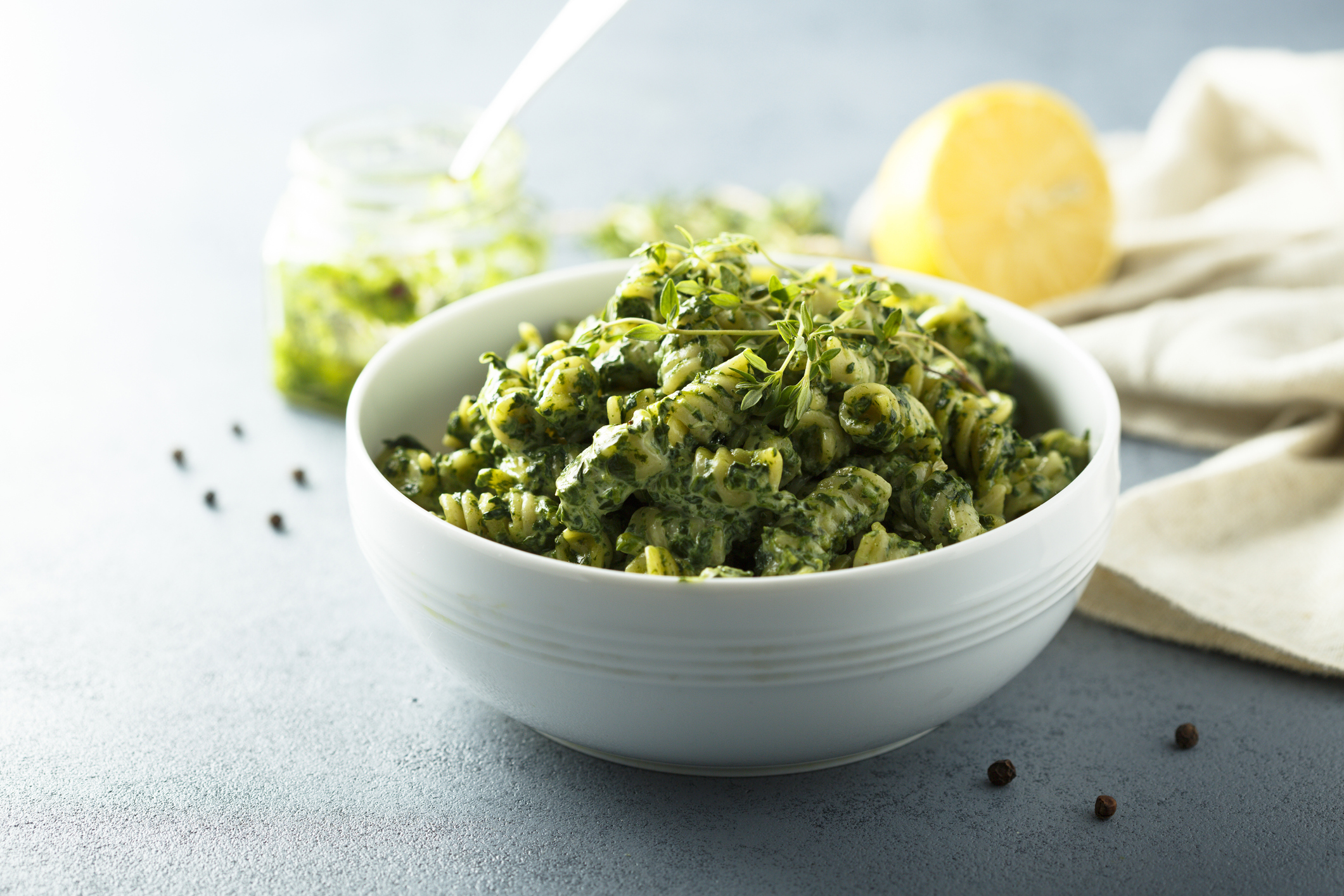 Pasta with pesto spring greens pesto