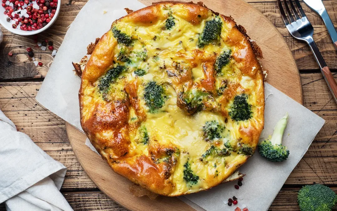 Frittata with Caramelized Onion, Broccoli & Goat Cheese