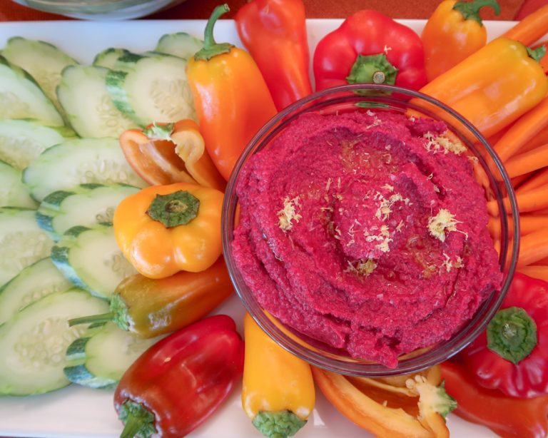 beet hummus and color veggies